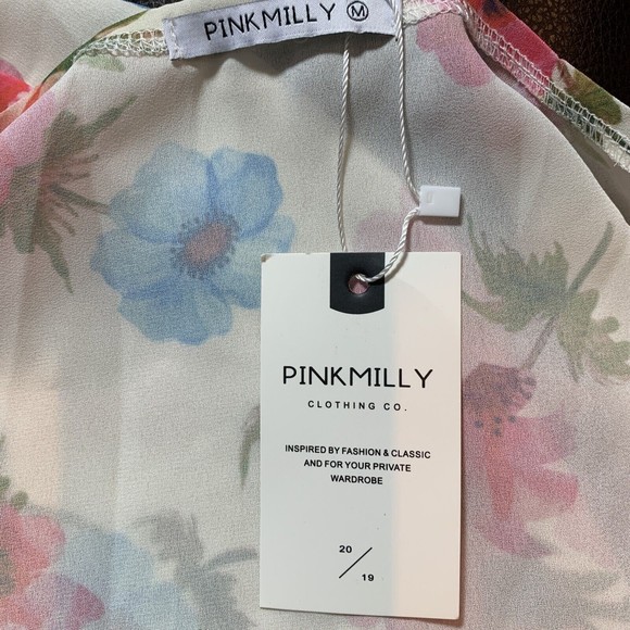 New Pink Milly Floral Duster Open Front Floral 3/4 Sleeve Cover Up Swimwear M - Picture 10 of 14